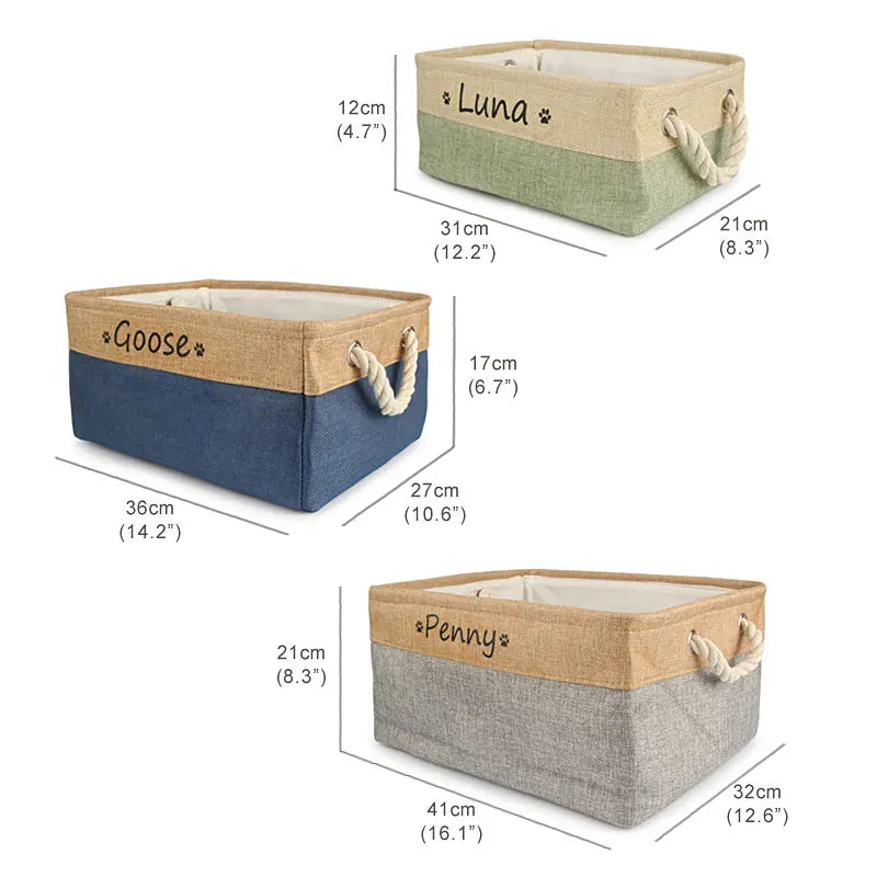 Custom Name Dog Toy Basket Cat Pet Foldable Box Print Personalized ID Storage Baskets For Clothes Pet Accessories