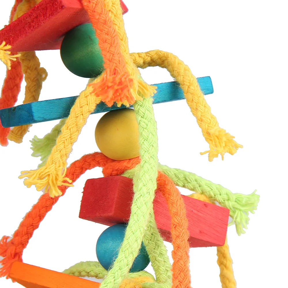 Colorful Parrot Chew Toys Natural Wooden Birds Perch Hanging Chewing Swings Cage Toy Pet Bird Climbing Ladder Game Supplies