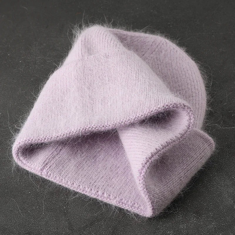 2024 Angora Winter Hat For Womens Rabbit Fur Fluffy Knitted Beanies Hat  Bonnet Female Soft  Warm SKI Skullies  Beanies