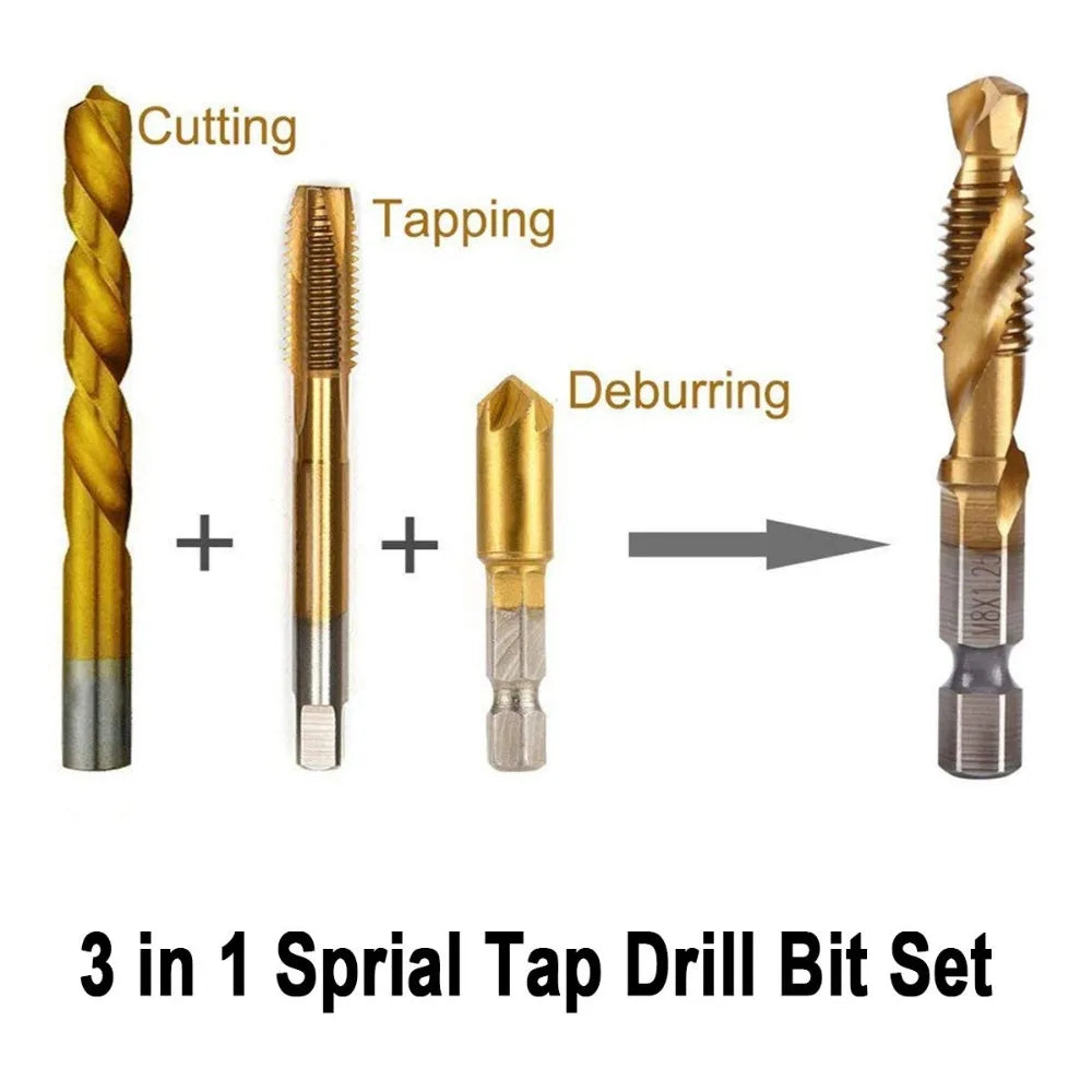 Hex Shank Titanium Plated HSS Screw Thread Metric Tap Drill Bits Screw Machine Compound Tap M3 M4 M5 M6 M8 M10 Hand Tools
