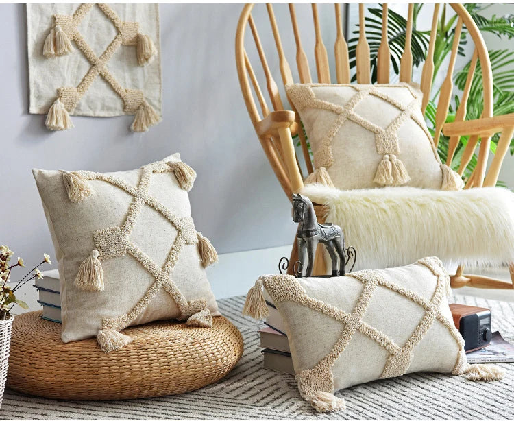 Cushion Covers Indian Style Handmade Tufted Pillowcase Geometric Modern Minimalist Hot-selling Cushion Case Cute Pillow Cover