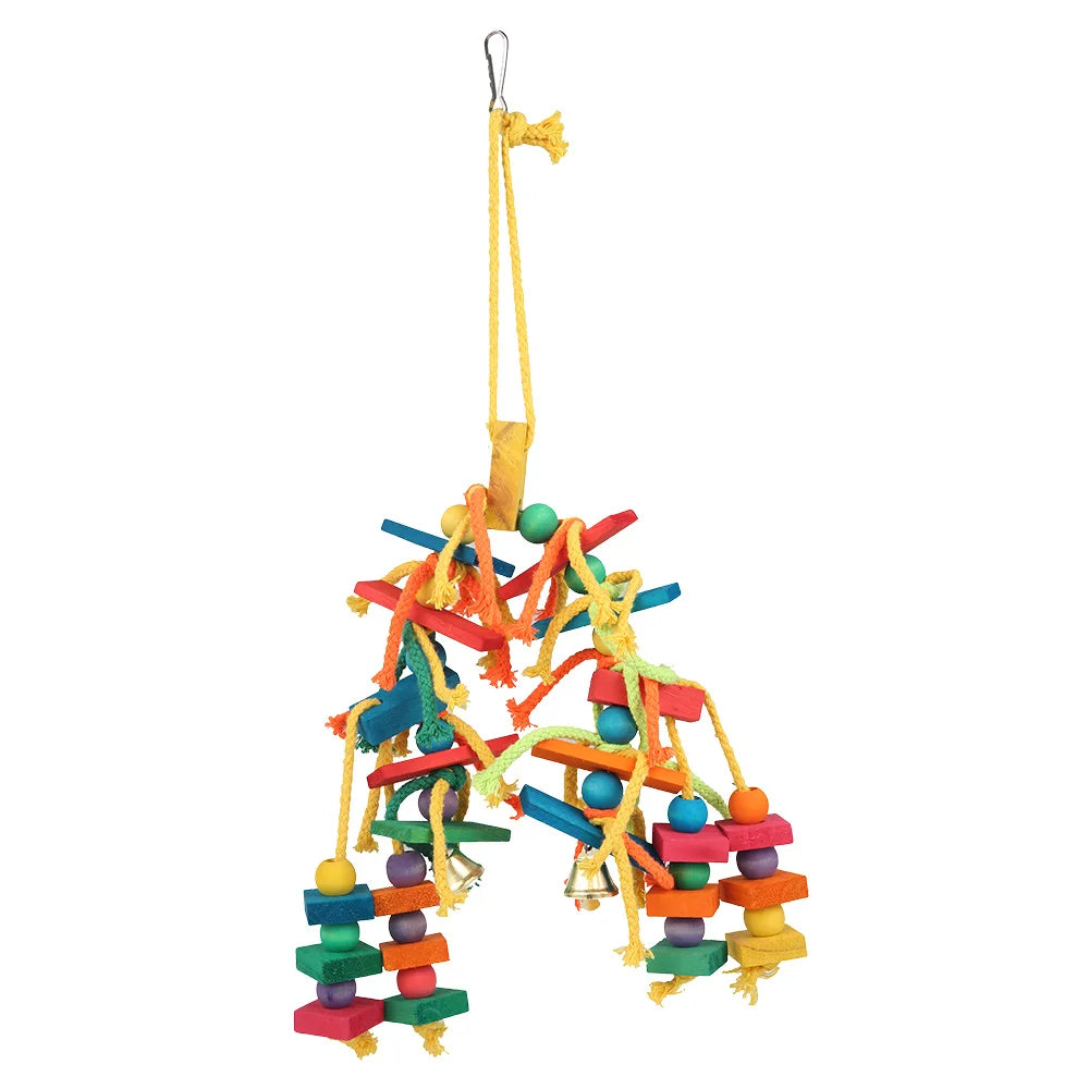 Colorful Parrot Chew Toys Natural Wooden Birds Perch Hanging Chewing Swings Cage Toy Pet Bird Climbing Ladder Game Supplies