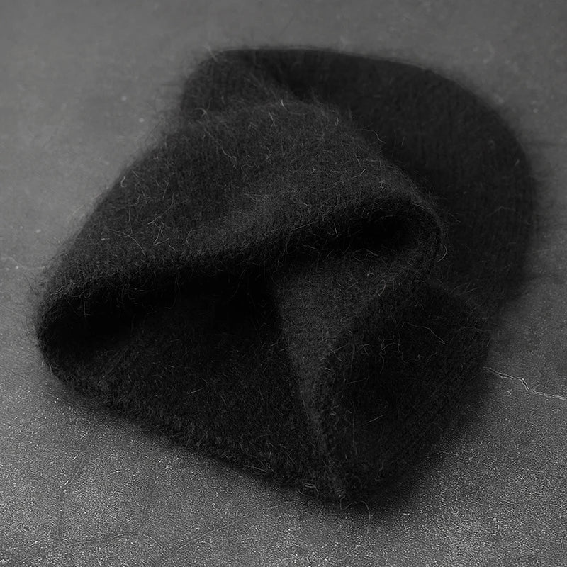 2024 Angora Winter Hat For Womens Rabbit Fur Fluffy Knitted Beanies Hat  Bonnet Female Soft  Warm SKI Skullies  Beanies