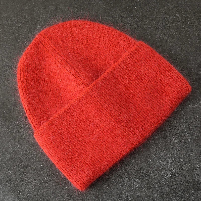2024 Angora Winter Hat For Womens Rabbit Fur Fluffy Knitted Beanies Hat  Bonnet Female Soft  Warm SKI Skullies  Beanies
