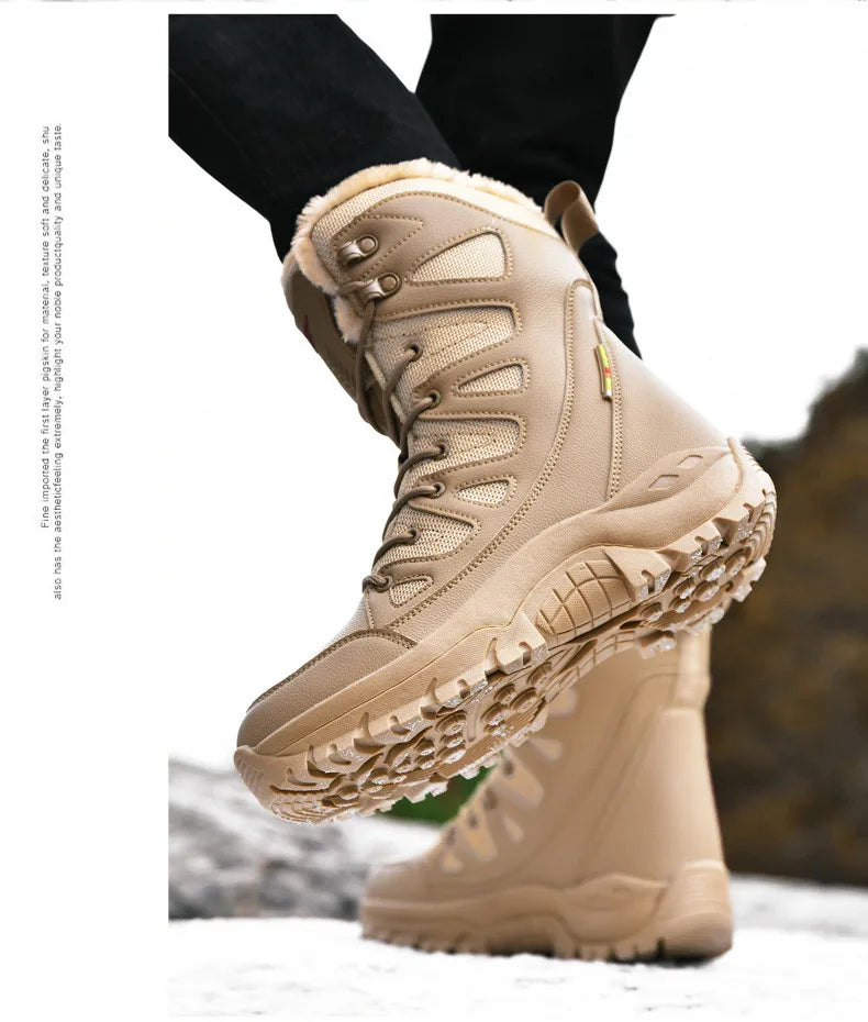 New Warm Plush Snow Boots Men Lace Up Casual High Top Men's Boots Waterproof Winter Boots Anti-Slip Ankle Boots Army Work Boots