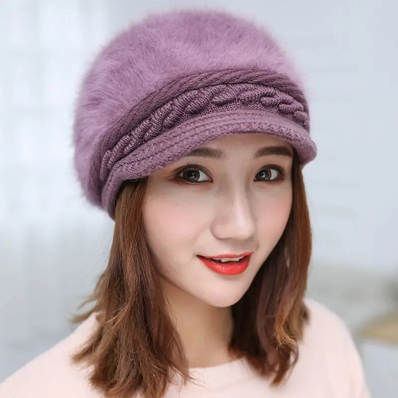 Ymsaid Winter Women Hat Warm Beanies Knitted Hats Female Rabbit Fur Cap Autumn Winter Ladies Fashion Hat Skullies Beanies