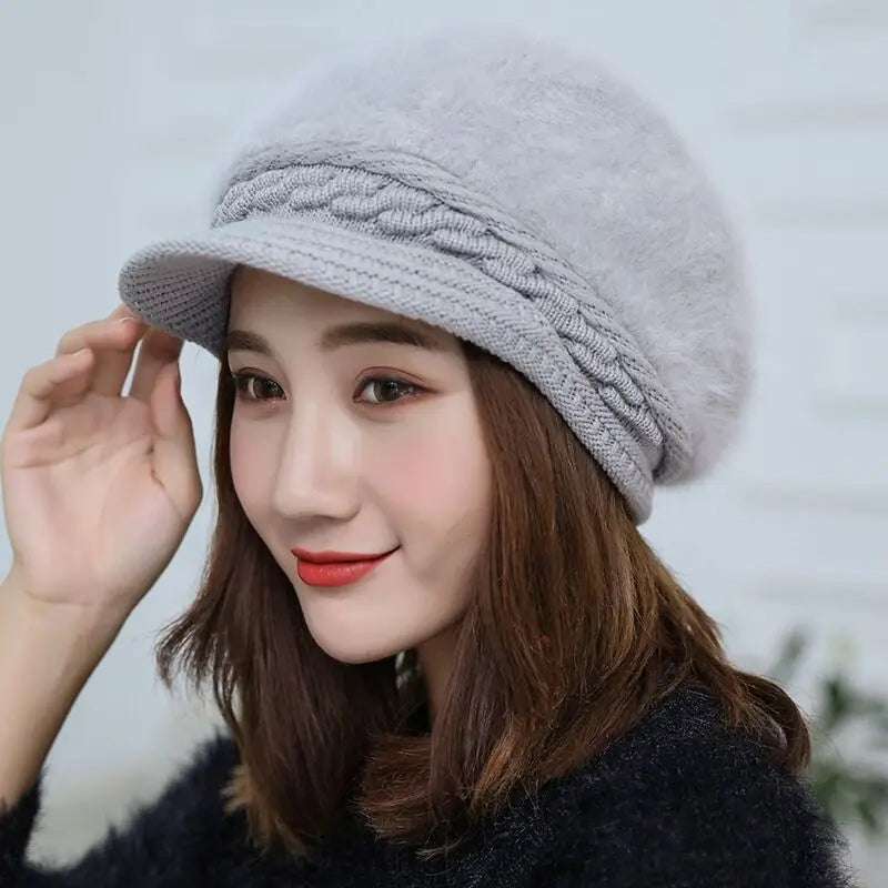 Ymsaid Winter Women Hat Warm Beanies Knitted Hats Female Rabbit Fur Cap Autumn Winter Ladies Fashion Hat Skullies Beanies