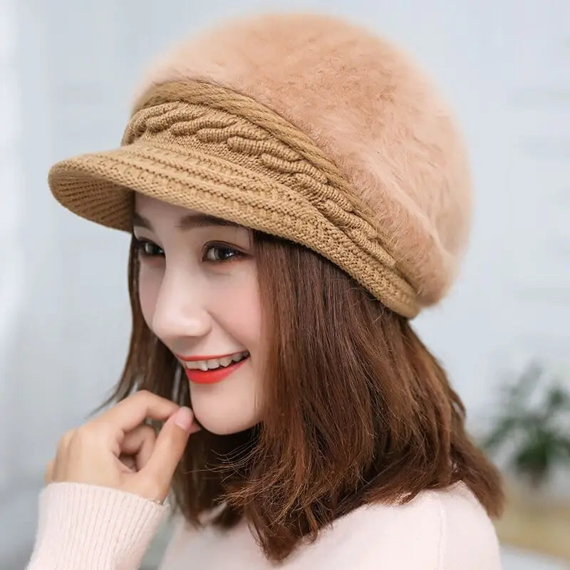 Ymsaid Winter Women Hat Warm Beanies Knitted Hats Female Rabbit Fur Cap Autumn Winter Ladies Fashion Hat Skullies Beanies