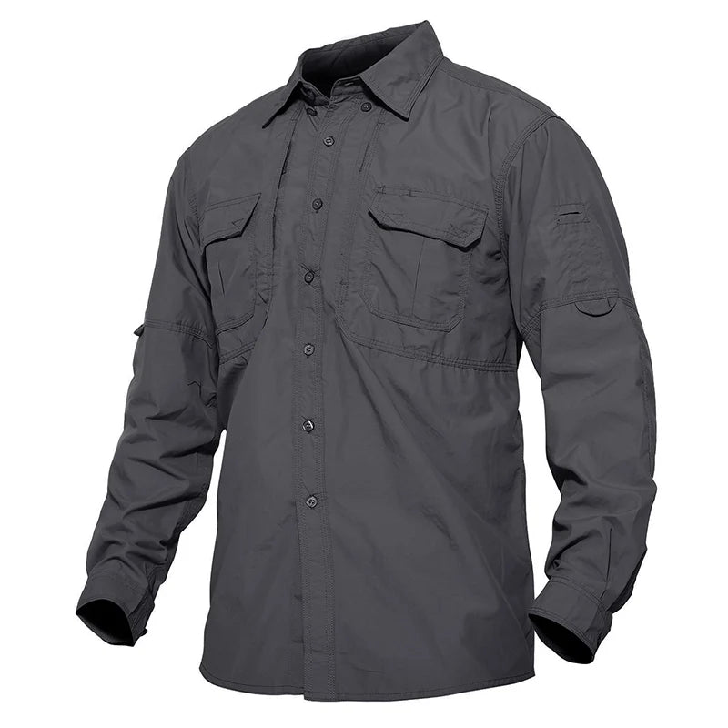 TACVASEN Mens Long Sleeve Shirts Summer Lightweight Quick Drying Shirt Hiking Nylon Shirts Long Sleeve Outdoor Work Cargo Shirts