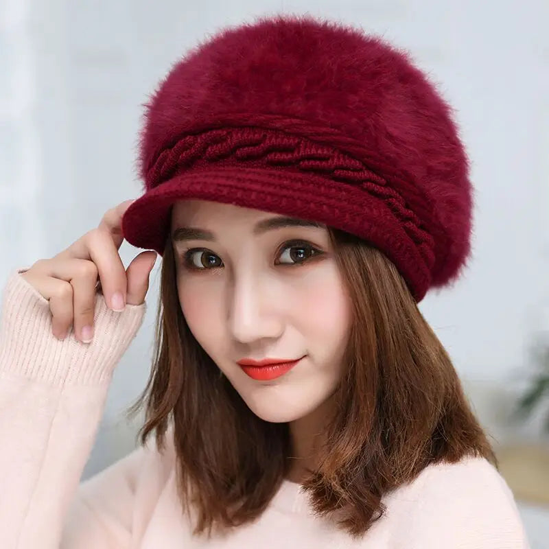Ymsaid Winter Women Hat Warm Beanies Knitted Hats Female Rabbit Fur Cap Autumn Winter Ladies Fashion Hat Skullies Beanies