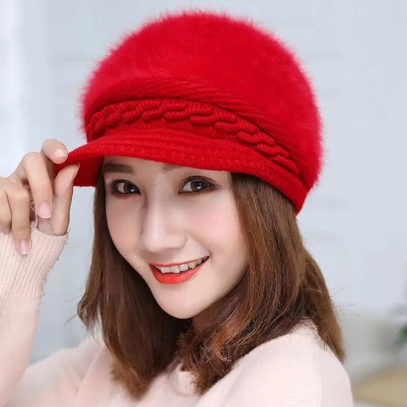 Ymsaid Winter Women Hat Warm Beanies Knitted Hats Female Rabbit Fur Cap Autumn Winter Ladies Fashion Hat Skullies Beanies