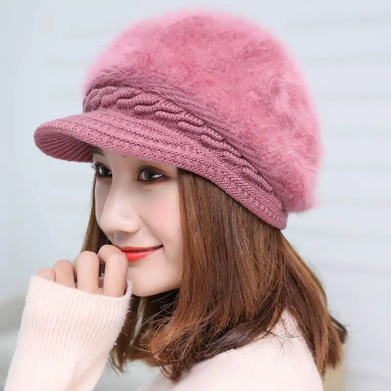 Ymsaid Winter Women Hat Warm Beanies Knitted Hats Female Rabbit Fur Cap Autumn Winter Ladies Fashion Hat Skullies Beanies
