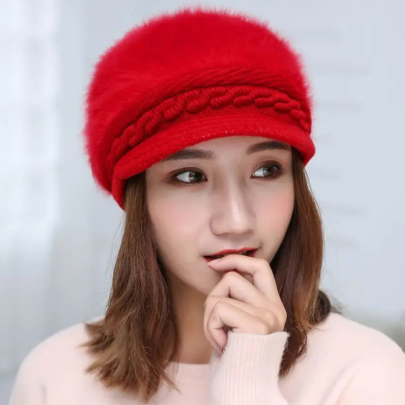 Ymsaid Winter Women Hat Warm Beanies Knitted Hats Female Rabbit Fur Cap Autumn Winter Ladies Fashion Hat Skullies Beanies