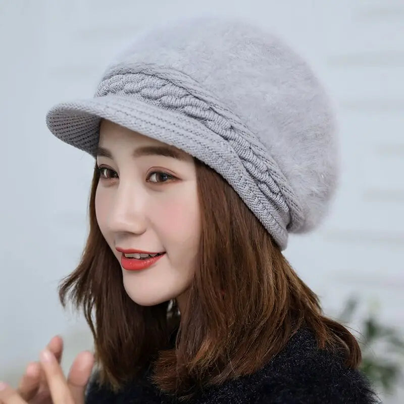 Ymsaid Winter Women Hat Warm Beanies Knitted Hats Female Rabbit Fur Cap Autumn Winter Ladies Fashion Hat Skullies Beanies