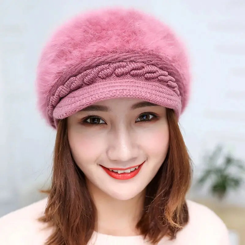 Ymsaid Winter Women Hat Warm Beanies Knitted Hats Female Rabbit Fur Cap Autumn Winter Ladies Fashion Hat Skullies Beanies