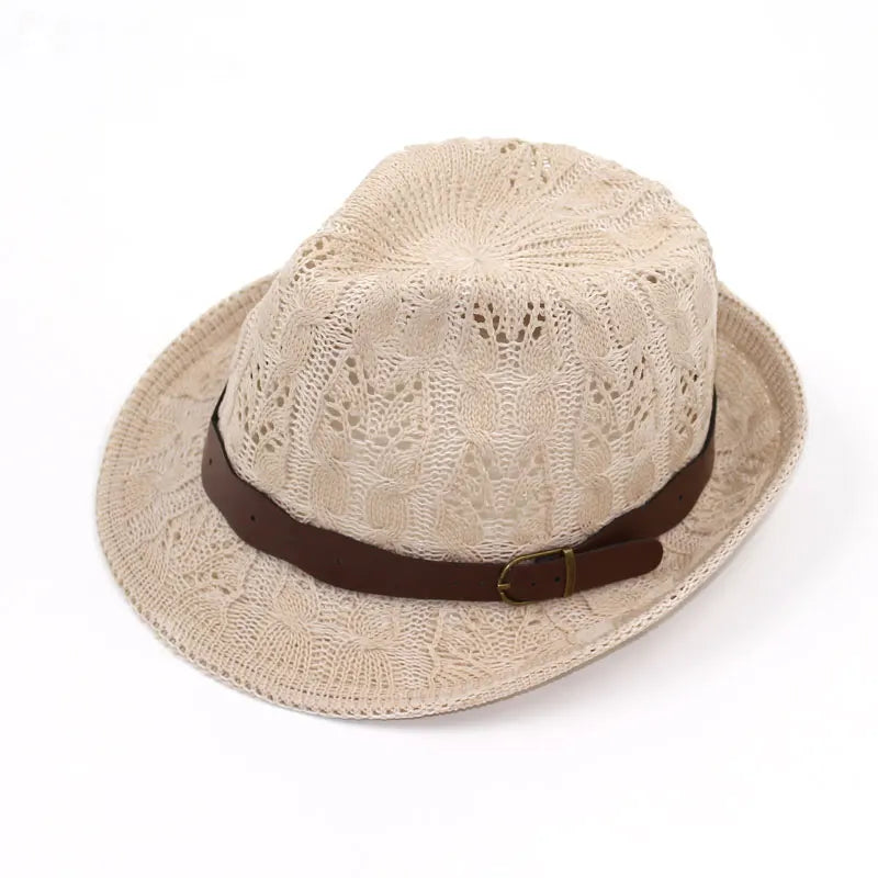 Hats for Women Female Hat Women's Girls Fedora Knitted Chapeu Feminino Autumn Summer Leather Buckle Sun Cap Fashion Jazz
