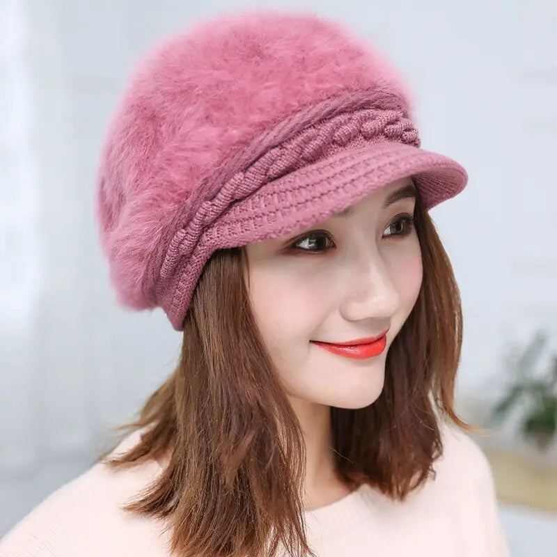 Ymsaid Winter Women Hat Warm Beanies Knitted Hats Female Rabbit Fur Cap Autumn Winter Ladies Fashion Hat Skullies Beanies