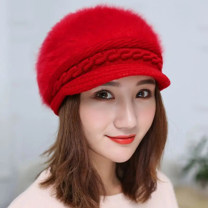 Ymsaid Winter Women Hat Warm Beanies Knitted Hats Female Rabbit Fur Cap Autumn Winter Ladies Fashion Hat Skullies Beanies