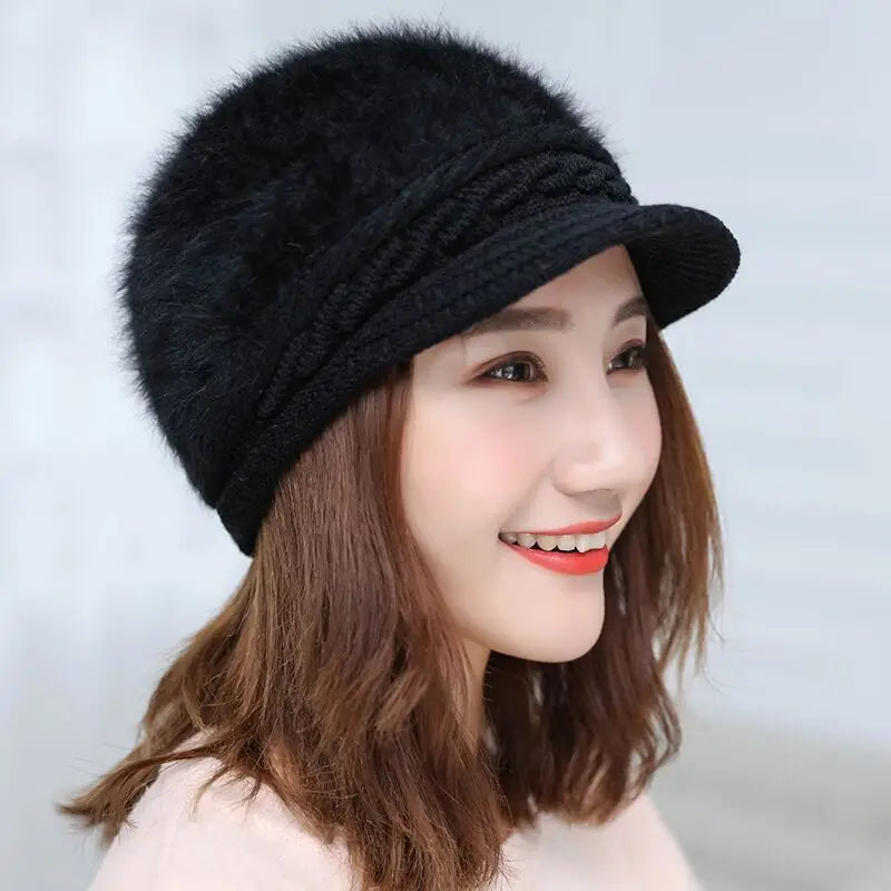 Ymsaid Winter Women Hat Warm Beanies Knitted Hats Female Rabbit Fur Cap Autumn Winter Ladies Fashion Hat Skullies Beanies