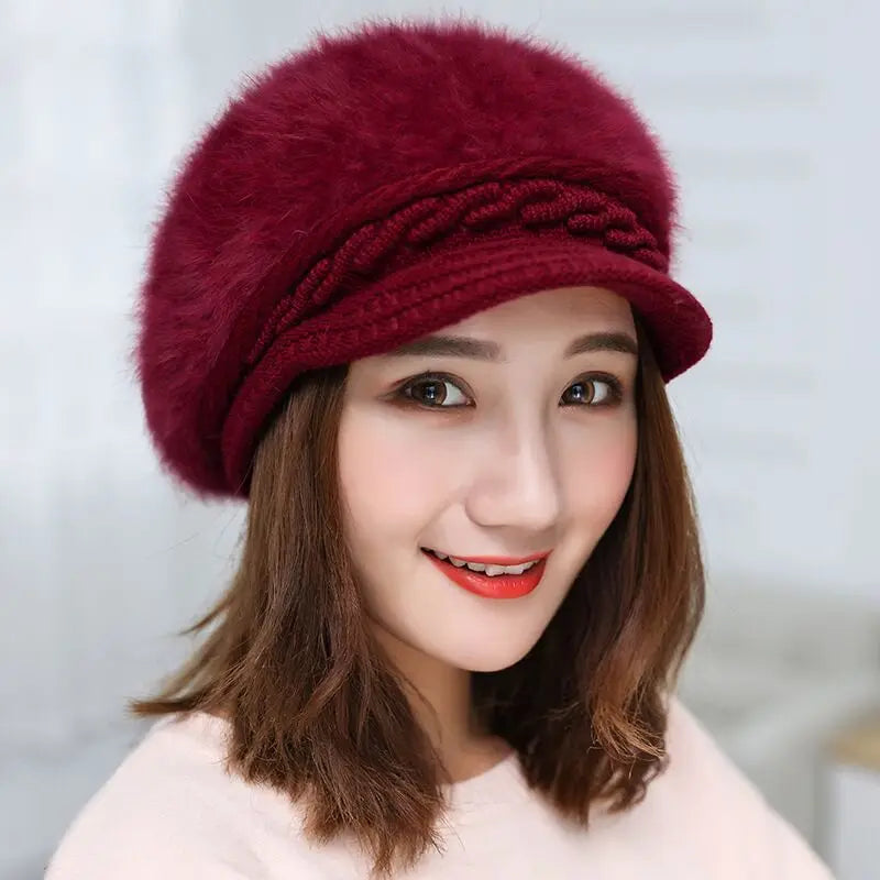 Ymsaid Winter Women Hat Warm Beanies Knitted Hats Female Rabbit Fur Cap Autumn Winter Ladies Fashion Hat Skullies Beanies
