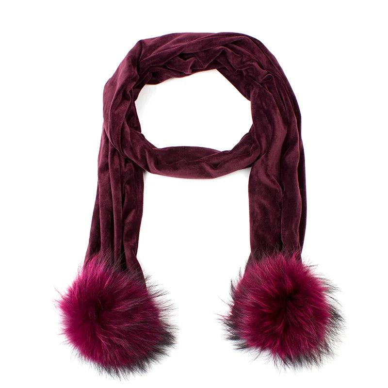 Geebro Women's Pom Pom Beanie Hat Casual Velvet Skullies Beanies Polyester Knitted Hats Warm Raccoon Fur Pompom Beanies Hat