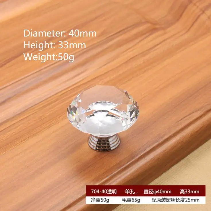 Round Cut Crystal Ball Knobs – Polished Chrome Cabinet Handles in 30mm, 40mm, 50mm (Clear, Pink, Blue, Green, Amber)