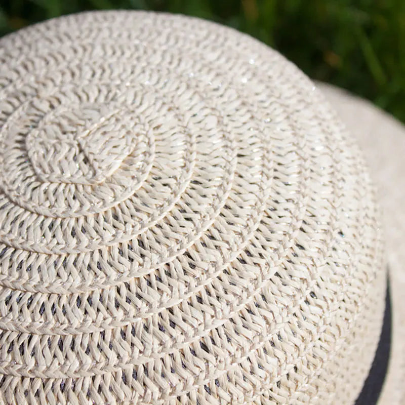 Straw Hat Summer Hats for Women Chapeau Femme for Beach Solid Beige Khaki with Bowknot