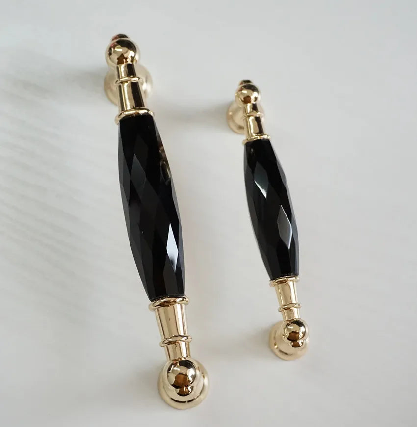 Modern Crystal Glass Drawer Handles – Gold and Black Cabinet Pulls for Dressers and Cupboards (96mm/128mm)