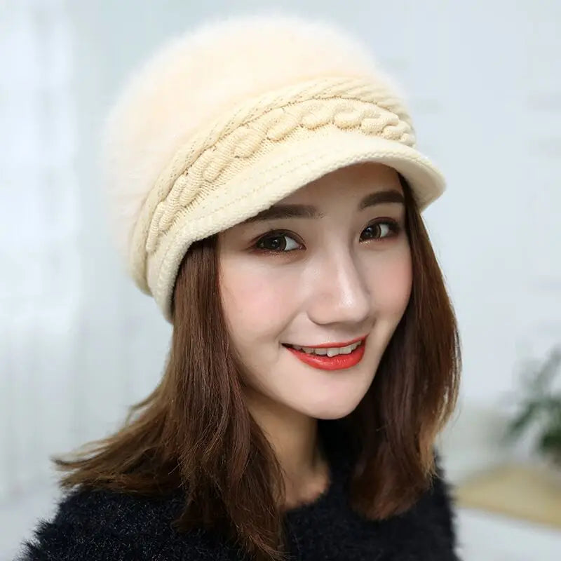 Ymsaid Winter Women Hat Warm Beanies Knitted Hats Female Rabbit Fur Cap Autumn Winter Ladies Fashion Hat Skullies Beanies