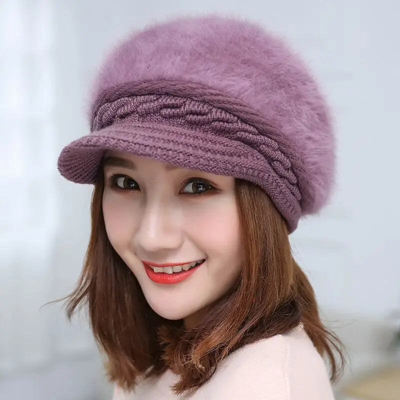 Ymsaid Winter Women Hat Warm Beanies Knitted Hats Female Rabbit Fur Cap Autumn Winter Ladies Fashion Hat Skullies Beanies