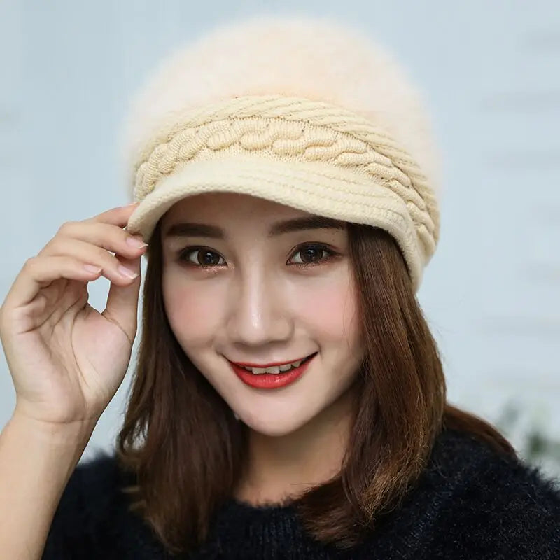Ymsaid Winter Women Hat Warm Beanies Knitted Hats Female Rabbit Fur Cap Autumn Winter Ladies Fashion Hat Skullies Beanies