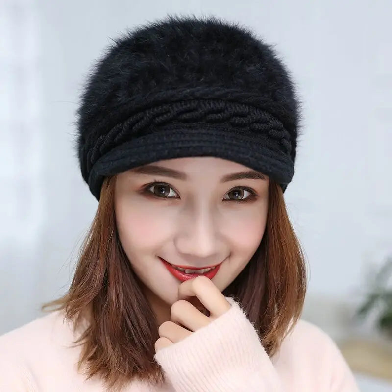Ymsaid Winter Women Hat Warm Beanies Knitted Hats Female Rabbit Fur Cap Autumn Winter Ladies Fashion Hat Skullies Beanies