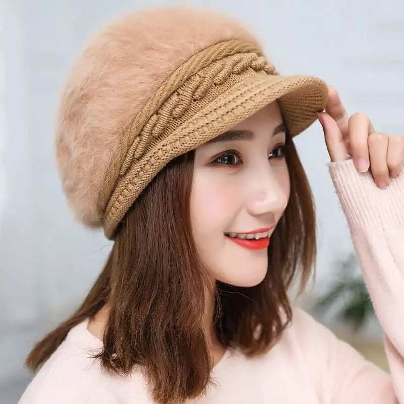 Ymsaid Winter Women Hat Warm Beanies Knitted Hats Female Rabbit Fur Cap Autumn Winter Ladies Fashion Hat Skullies Beanies