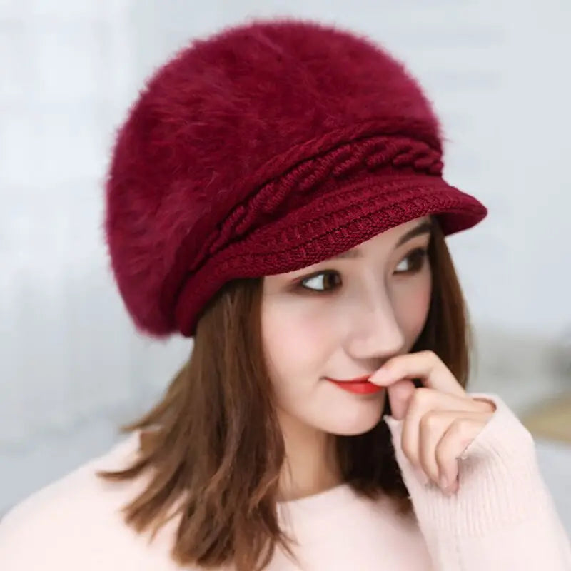 Ymsaid Winter Women Hat Warm Beanies Knitted Hats Female Rabbit Fur Cap Autumn Winter Ladies Fashion Hat Skullies Beanies