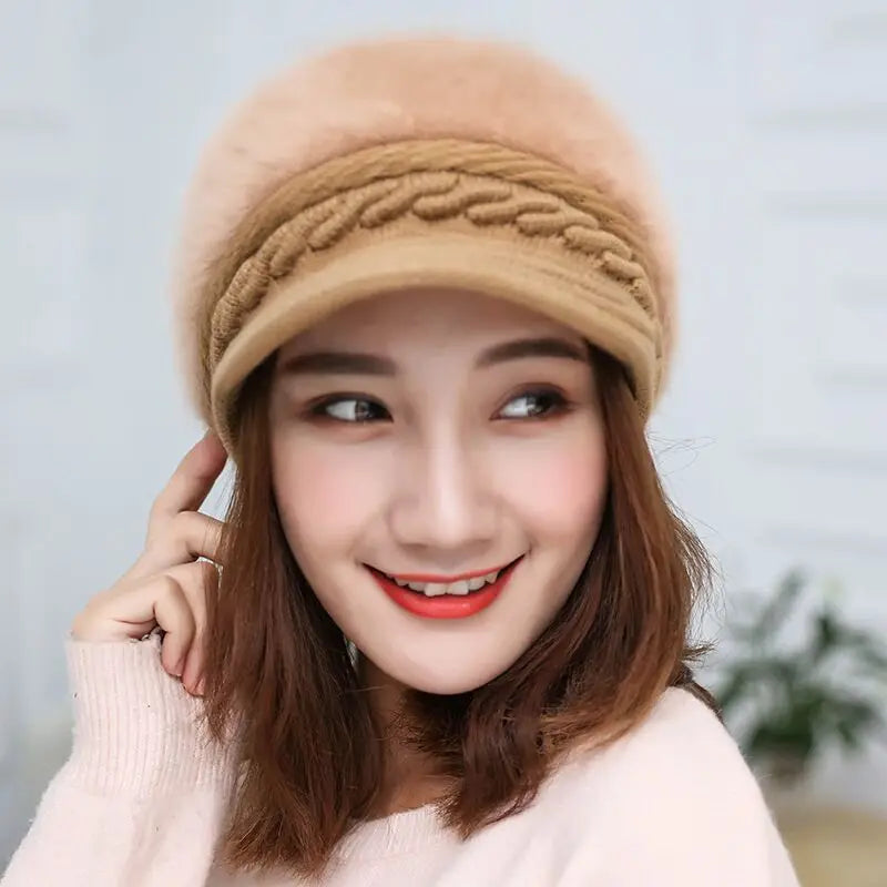 Ymsaid Winter Women Hat Warm Beanies Knitted Hats Female Rabbit Fur Cap Autumn Winter Ladies Fashion Hat Skullies Beanies