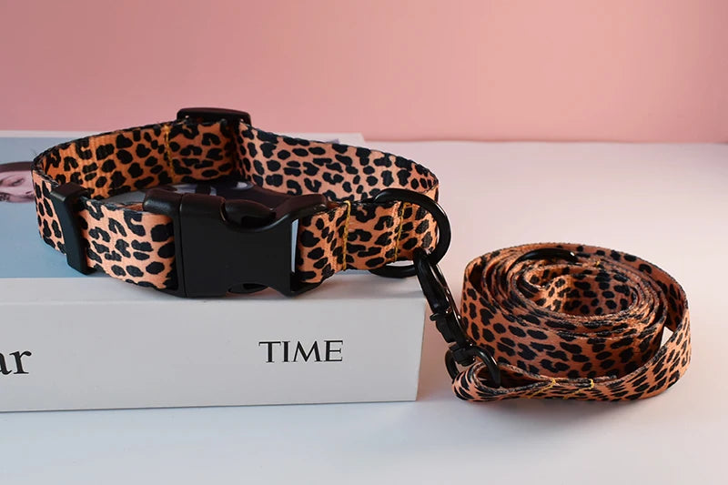 leopard color collar pet accessories designe for beagle collars dog leash dogs beagle pet kit dog collar leash