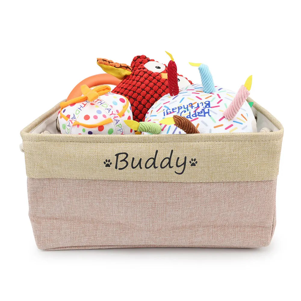 Custom Name Dog Toy Basket Cat Pet Foldable Box Print Personalized ID Storage Baskets For Clothes Pet Accessories
