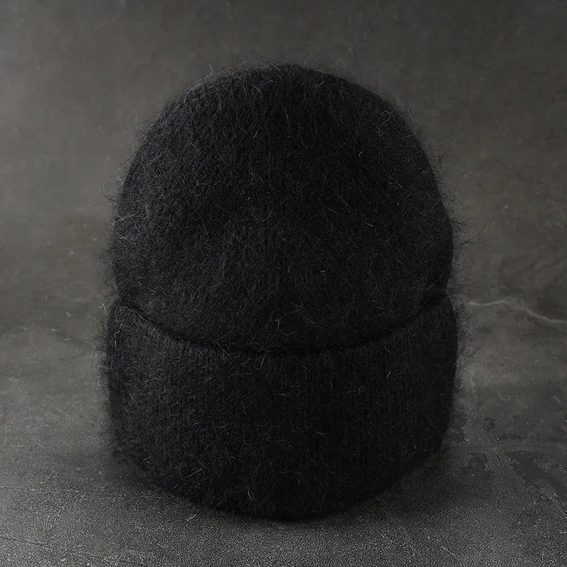 2024 Angora Winter Hat For Womens Rabbit Fur Fluffy Knitted Beanies Hat  Bonnet Female Soft  Warm SKI Skullies  Beanies