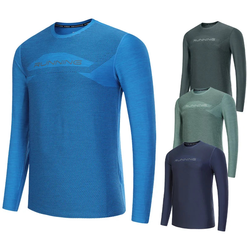 Long Sleeve Running Shirt Man Quick Dry Jogging Prints Workout Fitness Undershirts Outdoor Elastic Training Exercise Tops