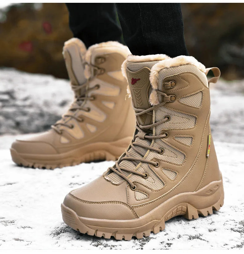 New Warm Plush Snow Boots Men Lace Up Casual High Top Men's Boots Waterproof Winter Boots Anti-Slip Ankle Boots Army Work Boots