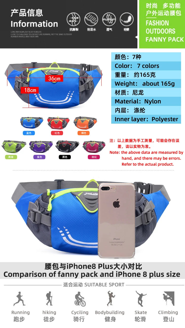 Bike Riding Cycling Running Fishing Hiking Waist Bag Fanny Pack Outdoor Belt Kettle Pouch Gym Sport Fitness Water Bottle Pocket