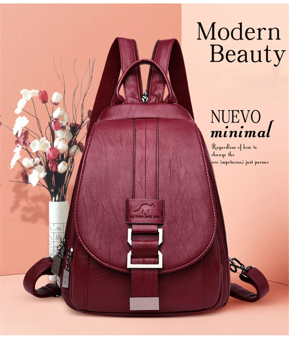 Designer Multifunctional Backpacks Women Fashion Anti theft Leather Travel Backpack Large Capacity School Bags for Teenage Girls