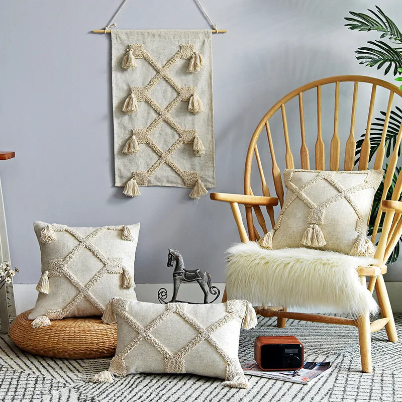Cushion Covers Indian Style Handmade Tufted Pillowcase Geometric Modern Minimalist Hot-selling Cushion Case Cute Pillow Cover