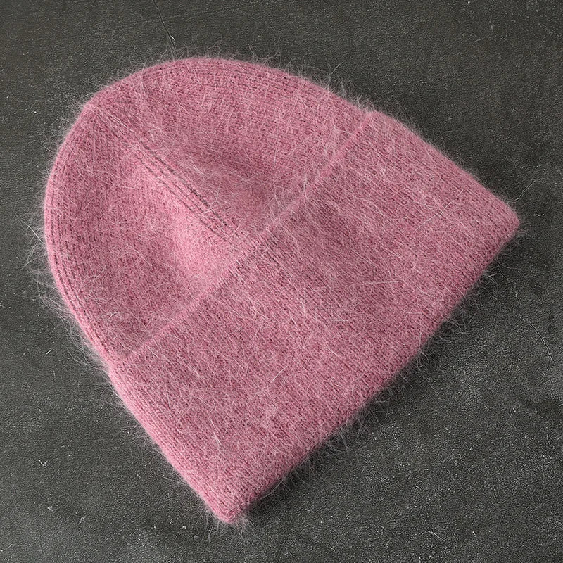 2024 Angora Winter Hat For Womens Rabbit Fur Fluffy Knitted Beanies Hat  Bonnet Female Soft  Warm SKI Skullies  Beanies