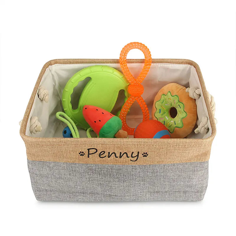 Custom Name Dog Toy Basket Cat Pet Foldable Box Print Personalized ID Storage Baskets For Clothes Pet Accessories