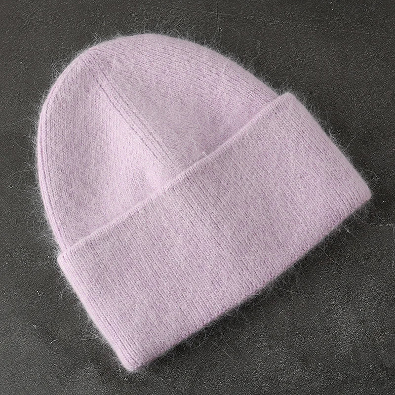 2024 Angora Winter Hat For Womens Rabbit Fur Fluffy Knitted Beanies Hat  Bonnet Female Soft  Warm SKI Skullies  Beanies
