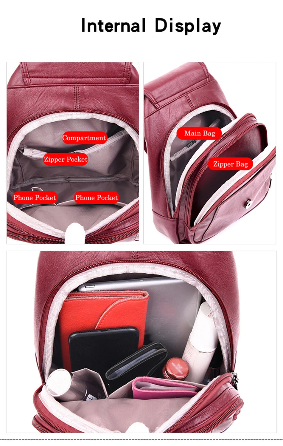 Designer Multifunctional Backpacks Women Fashion Anti theft Leather Travel Backpack Large Capacity School Bags for Teenage Girls