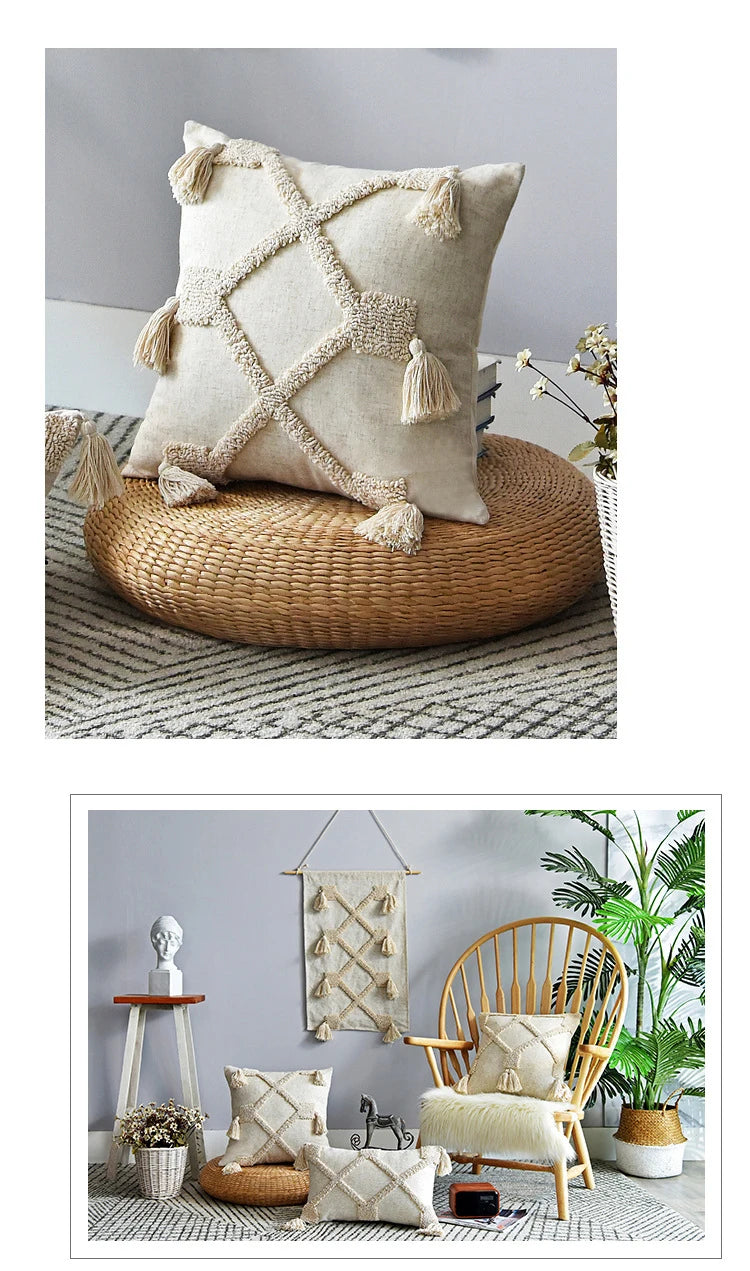 Cushion Covers Indian Style Handmade Tufted Pillowcase Geometric Modern Minimalist Hot-selling Cushion Case Cute Pillow Cover