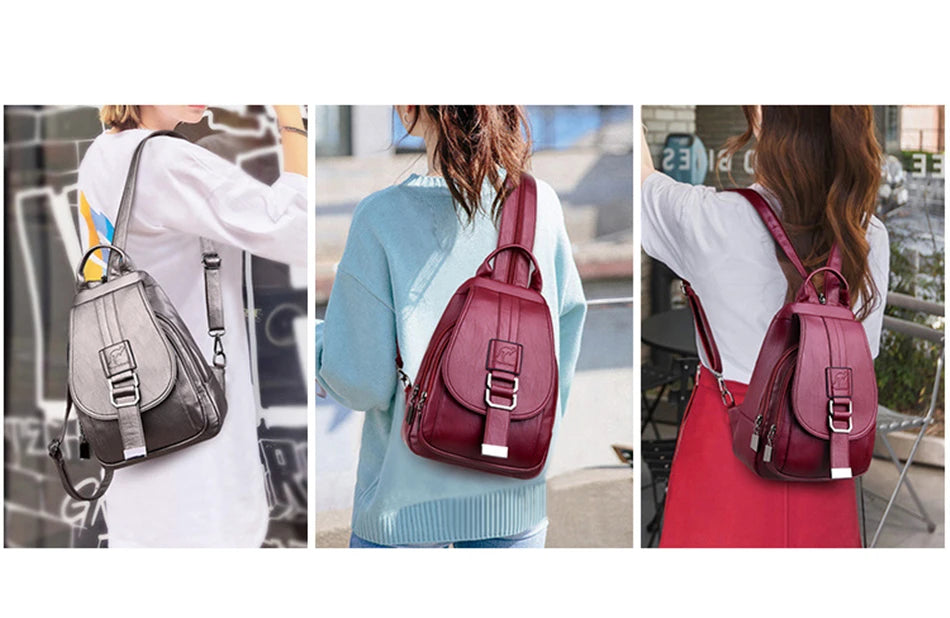 Designer Multifunctional Backpacks Women Fashion Anti theft Leather Travel Backpack Large Capacity School Bags for Teenage Girls
