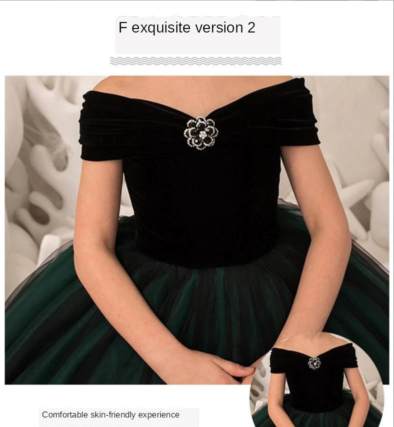 Kids Dresses Girl Elegant Long Prom Green Tulle Gowns New Children Graduation Dress Teen Wedding Bridesmaid Robe
